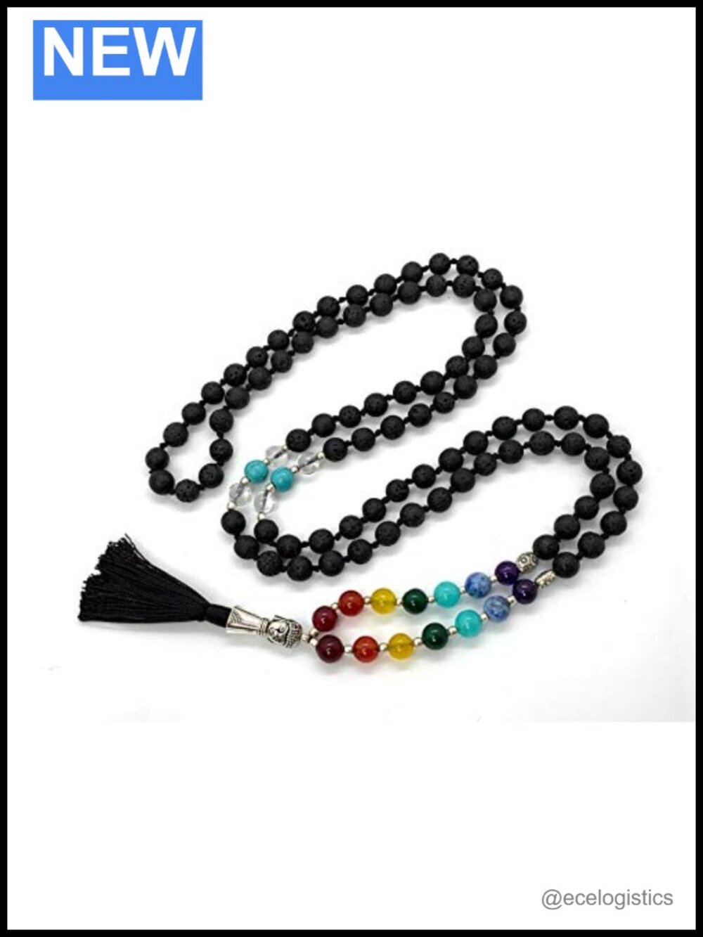 Hand Knotted 7 Chakra Lava Mala Necklace 108 Beads Meditation